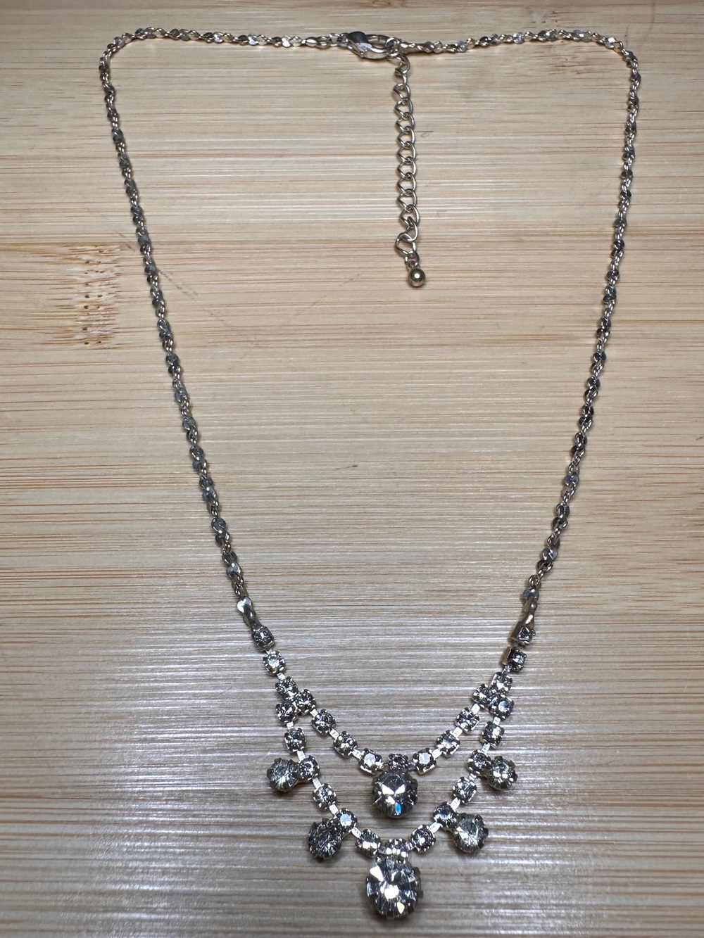 Silver Crystal Statement Necklace Vintage- Sparkling Multi-Drop Design